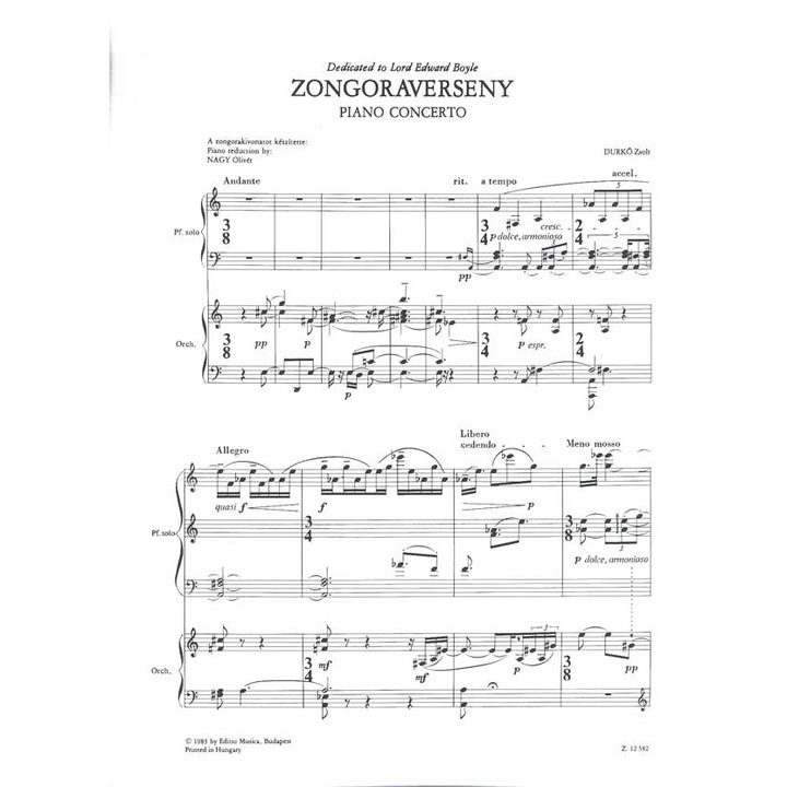 Durkó Zsolt: Piano Concerto piano score