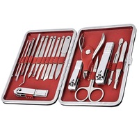 Trusa manichiura si pedichiura, zenifique, Black&Red, cu carcasa de depozitare, 18 piese