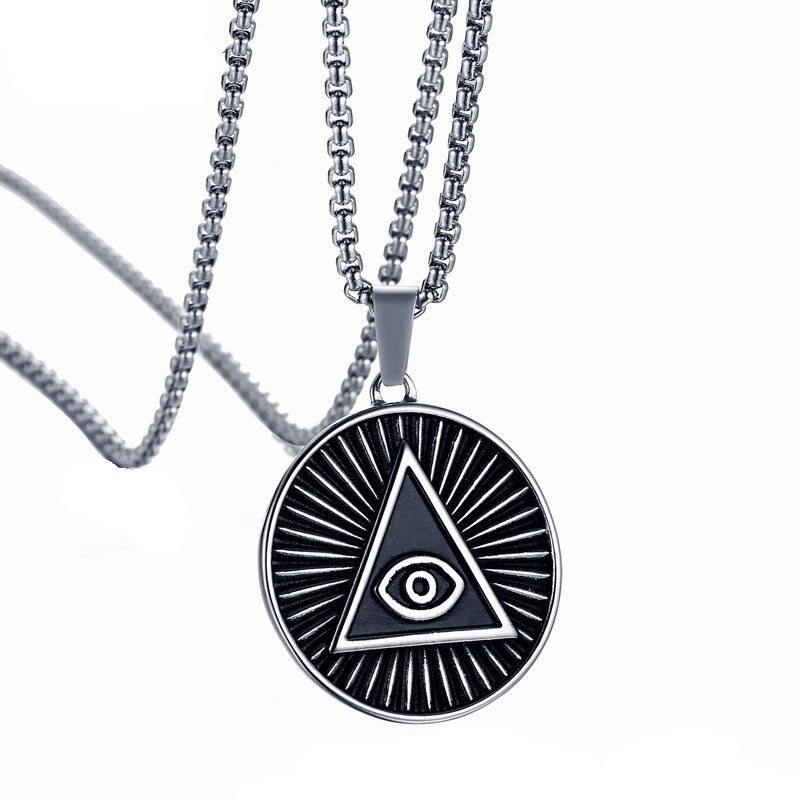 Pandantiv Medalion Lantisor Colier Ochiul Providentei Inox + Lant Inox