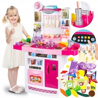 Bucatarie multifunctionala cu lumini si sunete, 95 CM INALTIME, Cuptor, FRIGIDER, Ceas, Chiuveta cu pompa apa, Butoane rotative, HOTA INTERACTIVA, 45 accesorii, ROZ, MasterChef JUNIOR