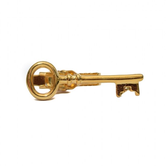 Ac de cravata slim, Onore, inox, auriu, model cheie, 3.7 x 1.2 cm