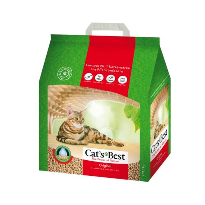 Asternut igienic pentru pisici Cat's Best Original, fibre organice, 5L, 2.1kg