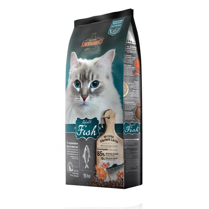 Hrana uscata pentru pisici Leonardo, Sensitive Peste, 15 kg