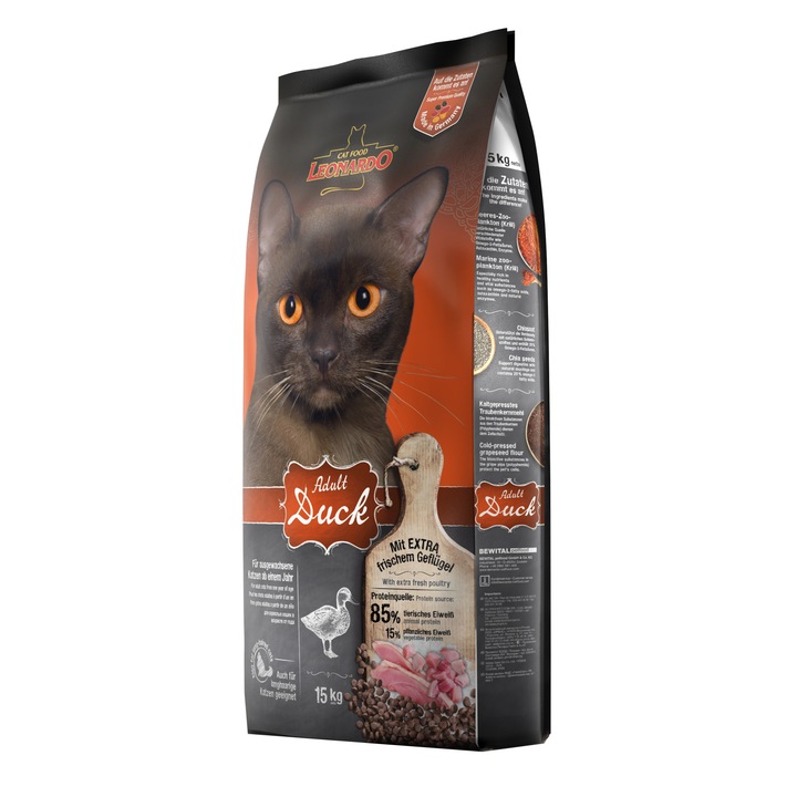 Hrana uscata pentru pisici Leonardo, Sensitive Rata, 15 kg
