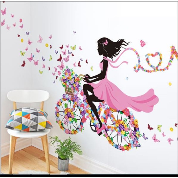 Sticker decorativ Biciclete inflorata cu fluturi colorati, 1258ST