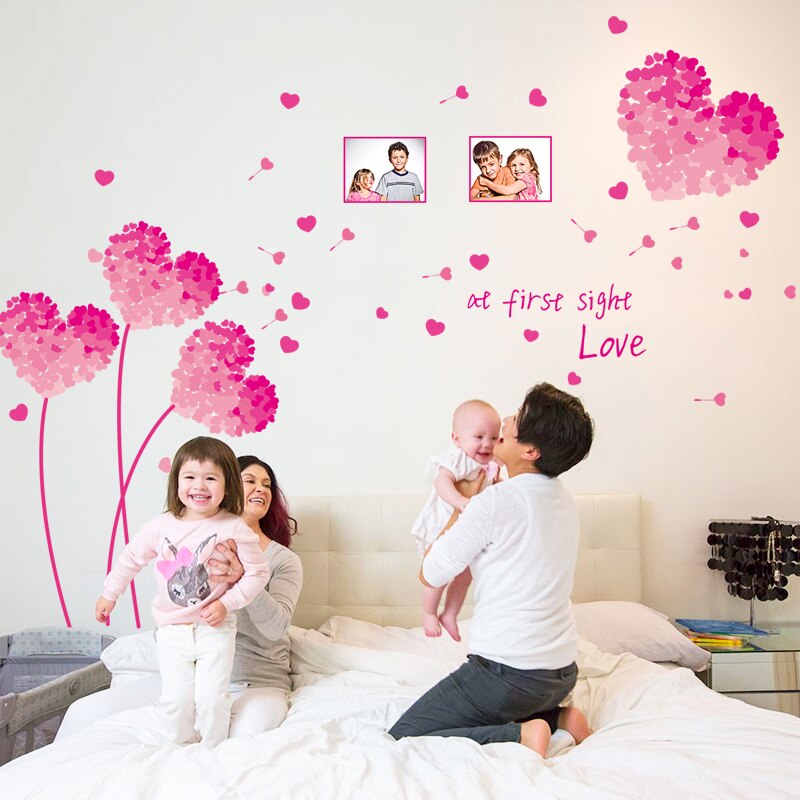 Sticker decorativ, flori roz in forma de inima cu 2 rame foto, 185 cm ...