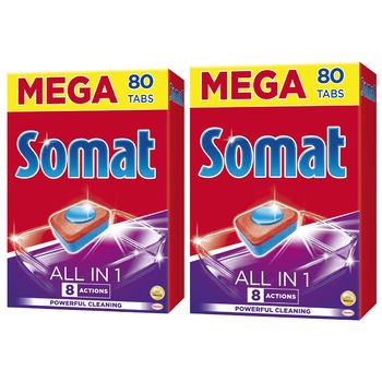 Pachet Promo: Detergent pentru masina de spalat vase Somat All in one, 2x80 tablete Pachet Promo: Detergent pentru masina de spalat vase Somat All in one, 2x80 tablete