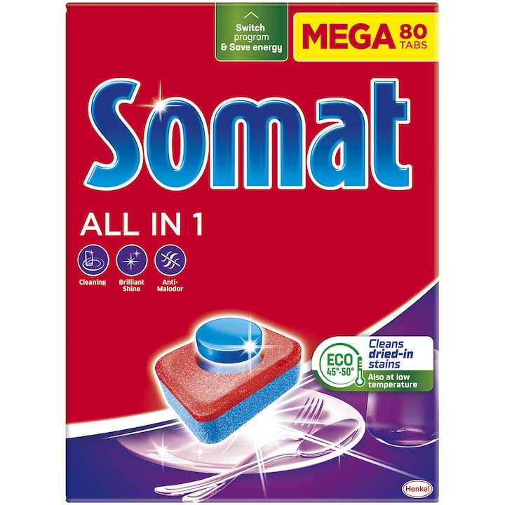 Detergent pentru masina de spalat vase Somat All in one, 80 tablete