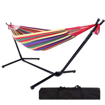 Hamac Timeless Tools pentru doua persoane cu suport metalic si geanta de transport, Multicolor Hamac Timeless Tools pentru doua persoane cu suport metalic si geanta de transport, Multicolor