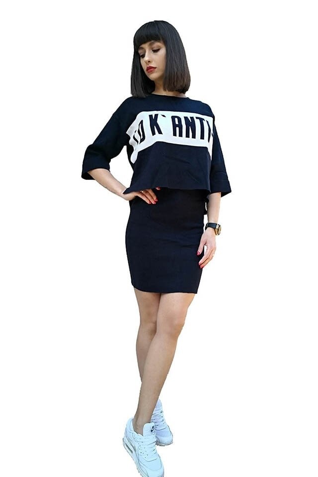 Compleu dama tricotat casual fusta si bluza zenda, Bleumarin