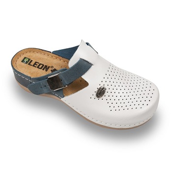 Saboti Medicali Dama din Piele 901 - Alb cu Albastru Saboti Medicali Dama din Piele 901 - Alb cu Albastru