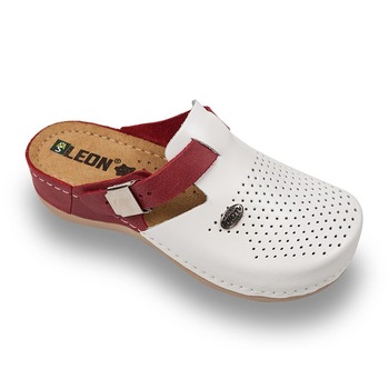 Saboti Medicali Dama din Piele 901 - Alb cu Rosu Saboti Medicali Dama din Piele 901 - Alb cu Rosu