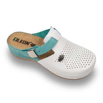 Saboti Medicali Dama din Piele 901 - Alb cu Turcoaz Saboti Medicali Dama din Piele 901 - Alb cu Turcoaz