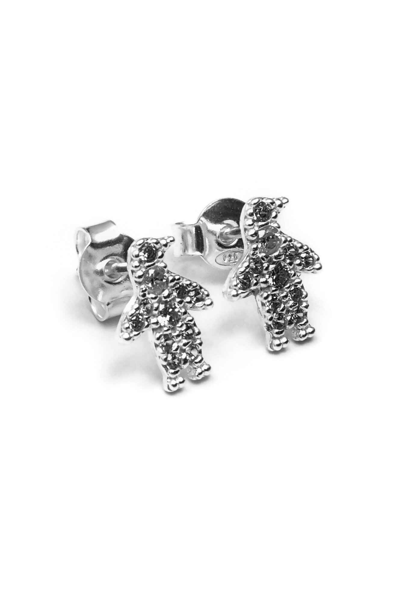 Cercei din argint 925, Eurosilver, in forma de pinguin cu cristale Swarovski, alb