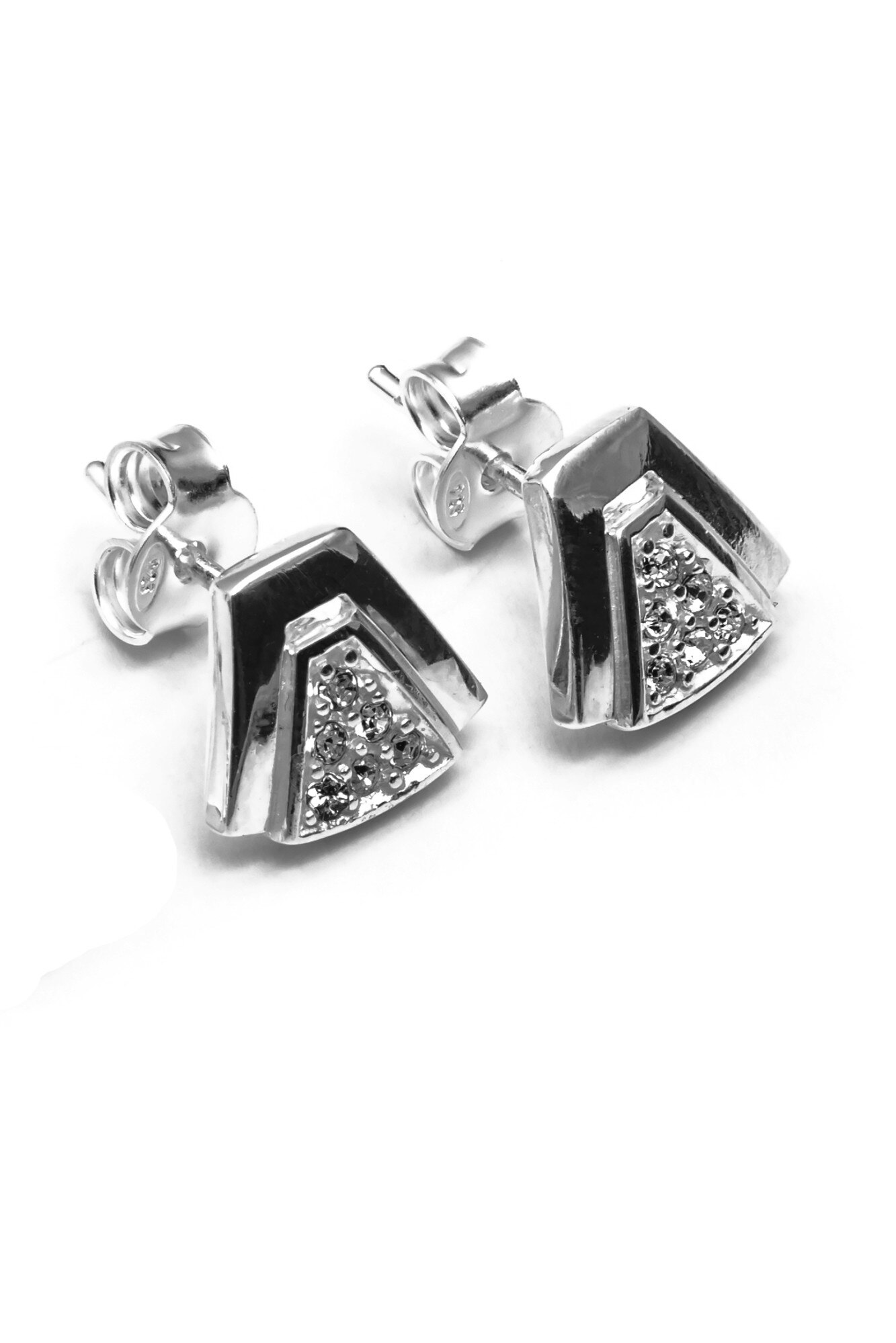 Cercei din argint, Eurosilver, cu cristale, alb