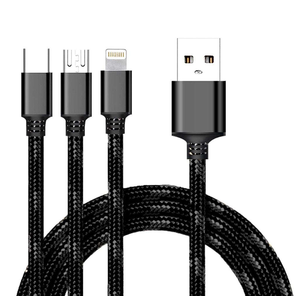 Cablu impletit 3in1 - Apple Lightning / USB-C / Micro USB, Black