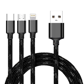 Cablu impletit 3in1 - Apple Lightning / USB-C / Micro USB, Black Cablu impletit 3in1 - Apple Lightning / USB-C / Micro USB, Black