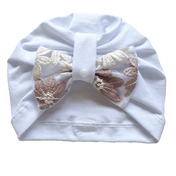 Turban Mic Pitic cu funda din tul brodat, Alb Turban Mic Pitic cu funda din tul brodat, Alb