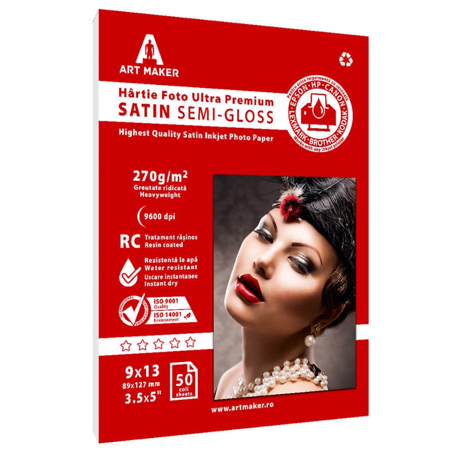 Hartie foto Art Maker, Ultra Premium SATIN Semi-Gloss, 270g/mp, rc, 9×13 cm, 50 coli