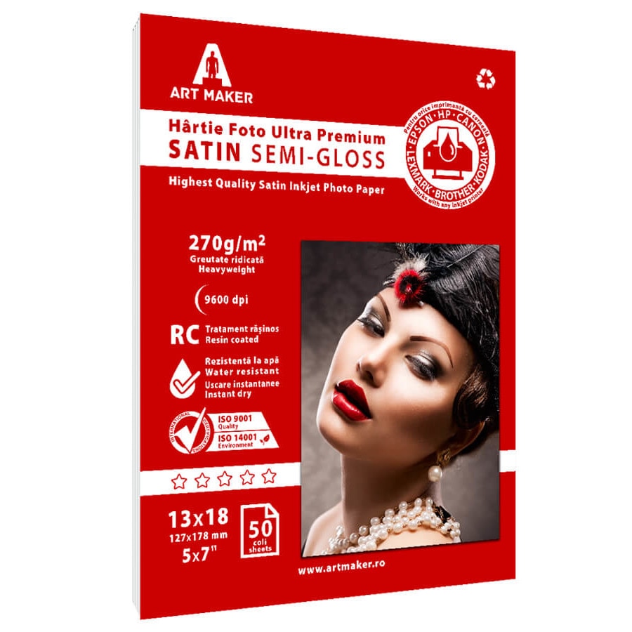 Hartie foto Art Maker, Ultra Premium SATIN Semi-Gloss, 270g/mp, rc, 13×18 cm, 50 coli