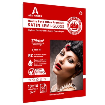 Hartie foto Art Maker, Ultra Premium SATIN Semi-Gloss, 270g/mp, rc, 13×18 cm, 50 coli Hartie foto Art Maker, Ultra Premium SATIN Semi-Gloss, 270g/mp, rc, 13×18 cm, 50 coli
