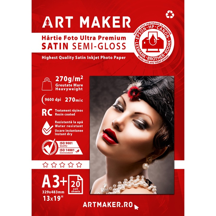 Hartie foto Art Maker, Ultra Premium SATIN Semi-Gloss, 270g/mp, rc, A3+, 20 coli