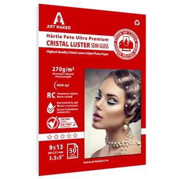 Hartie foto Art Maker, Ultra Premium CRISTAL LUSTER, 270g/mp, rc, 9×13 cm, 50 coli Hartie foto Art Maker, Ultra Premium CRISTAL LUSTER, 270g/mp, rc, 9×13 cm, 50 coli