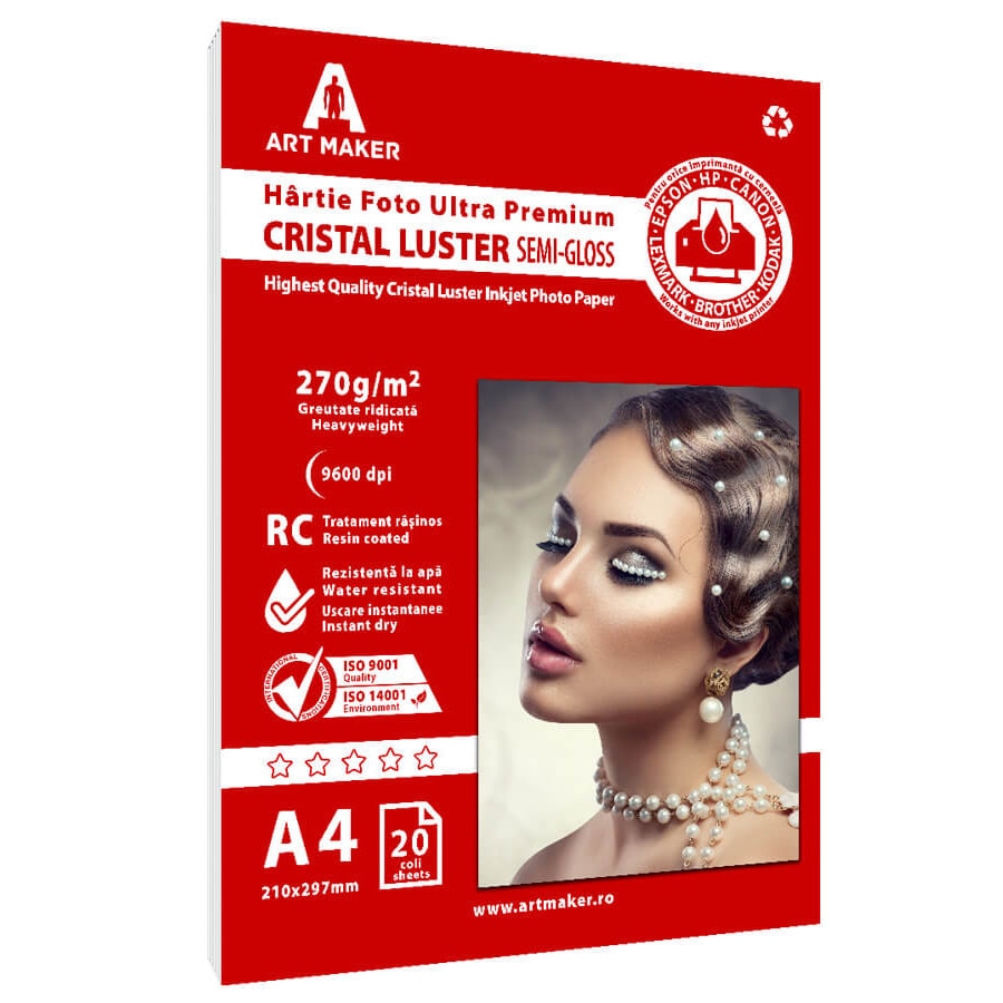 Hartie foto Art Maker, Ultra Premium CRISTAL LUSTER, 270g/mp, rc, A4, 20 coli