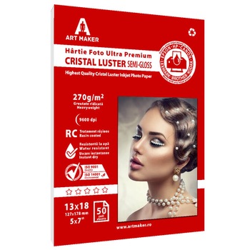Hartie foto Art Maker, Ultra Premium CRISTAL LUSTER, 270g/mp, rc, 13×18 cm, 50 coli Hartie foto Art Maker, Ultra Premium CRISTAL LUSTER, 270g/mp, rc, 13×18 cm, 50 coli