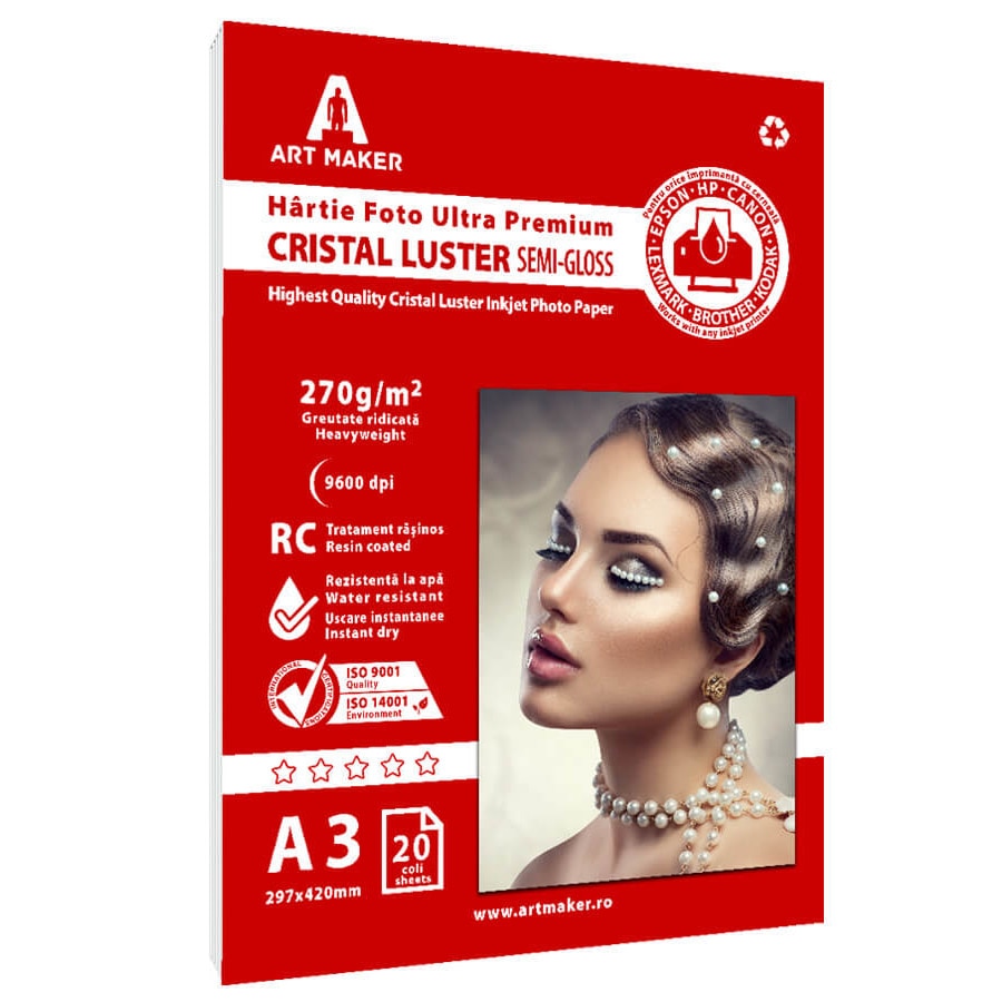 Hartie foto Art Maker, Ultra Premium CRISTAL LUSTER, 270g/mp, rc, A3, 20 coli