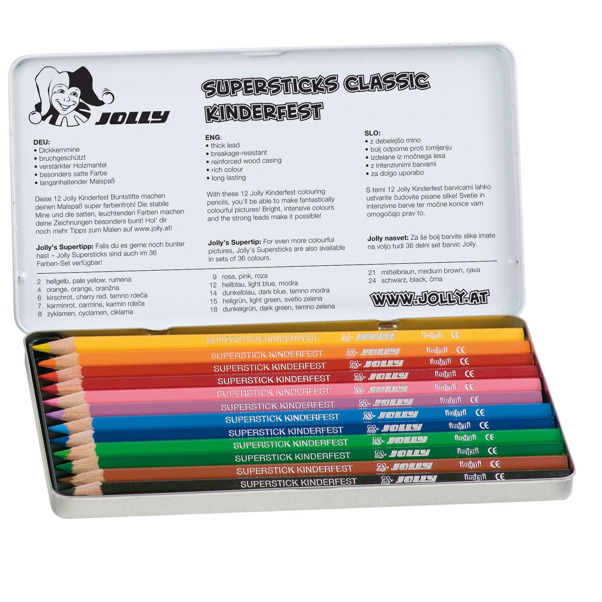 Creioane colorate Jolly 12 culori, cutie metalica