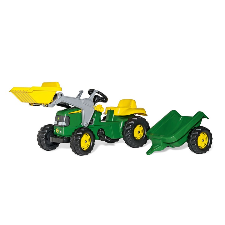 Детски трактор Rolly Toys John Deere с лопата и ремарке, Зелен