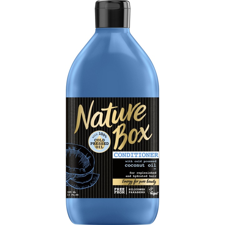 Балсам Nature Box с олио от кокос за суха коса, 385 мл