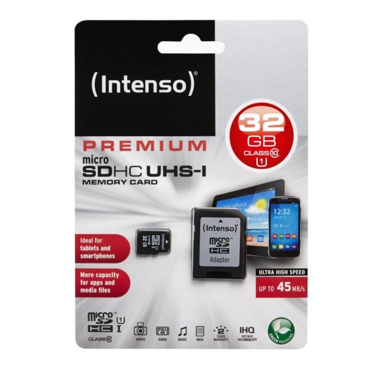 Карта памет Intenso Micro SDHC 32GB UHS-I, Class 10, 45MB/s Read, SD Adapter