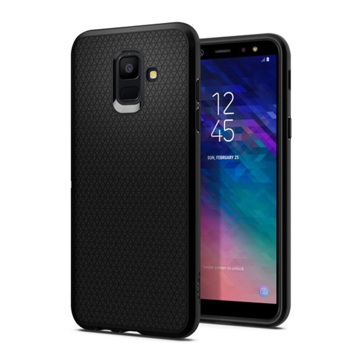 Mobiltelefon tok, kompatibilis, Samsung Galaxy A6 (2018) SM-A600F Spigen liquid air szilikon telefonvédő (ütésállóság, légpárnás sarok, rombusz) fekete, gyártói csomagolás