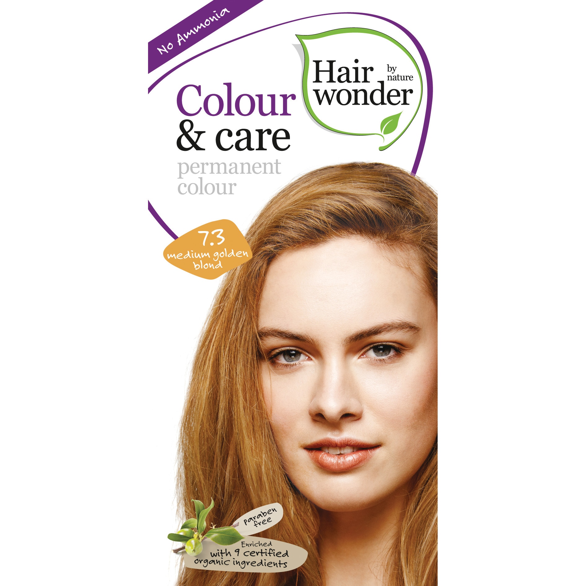 Vopsea de par fara amoniac Colour & Care Medium Golden Blond 7.3, 40 ml + 40 ml + 20 ml, Hairwonder