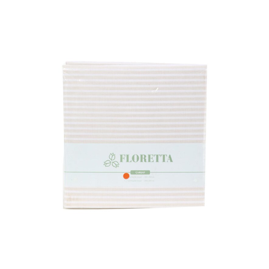 Cearsaf pat bumbac, ranforce, FLORETTA BEJ DUNGI, 2 persoane, 240x260 cm, Ozdilek