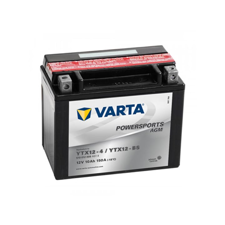 Varta Powersports AGM motorkerékpár akkumulátor 510012009, 12V, 10Ah, megfelelő YTX12-BS / YTX12-4