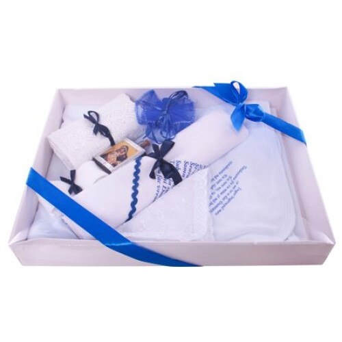 Set trusou botez 6 piese, alb/bleumarin