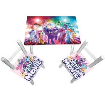 Masuta copii cu 2 scaunele My Little Pony, MDF si lemn Masuta copii cu 2 scaunele My Little Pony, MDF si lemn