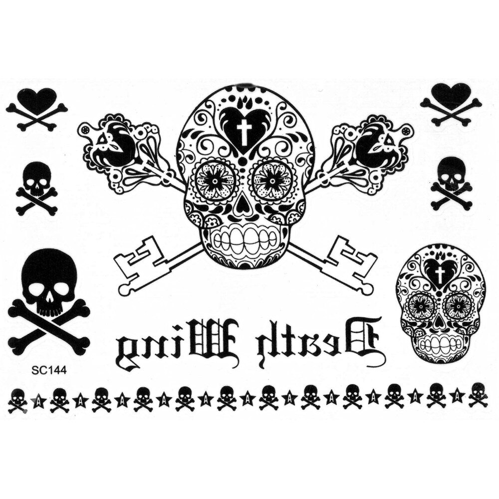 Tatuaj temporar -Craniu diverse forme si elemente- 15x11cm