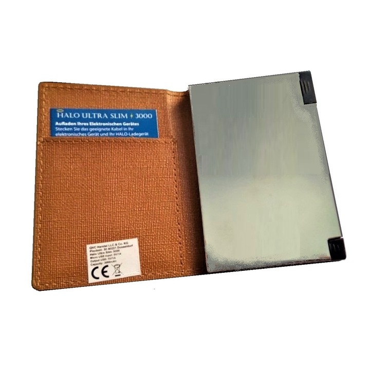 Външна батерия HALO Ultra Slim, 3000mAh, RFID защита, Микро USB, Размер 10,5 x 7,5 x 1 cm, Кафяв