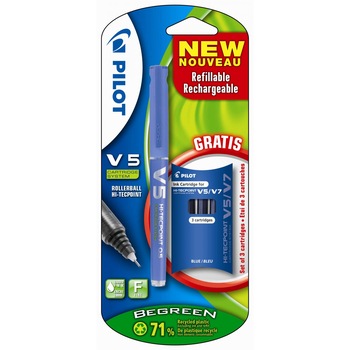 Set Roller plus rezerve Pilot V5 Hi-Tecpoint reincarcabil 0.5mm, albastru Set Roller plus rezerve Pilot V5 Hi-Tecpoint reincarcabil 0.5mm, albastru