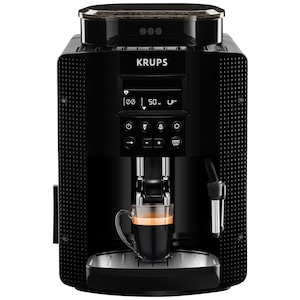 Espressor automat Krups Essential EA81P070, 1450 W, Sistem Thermoblock, 15 bari, Ecran LCD, 3 functii, Duza pentru cappuccino, Recipient boabe de 260g, Negru