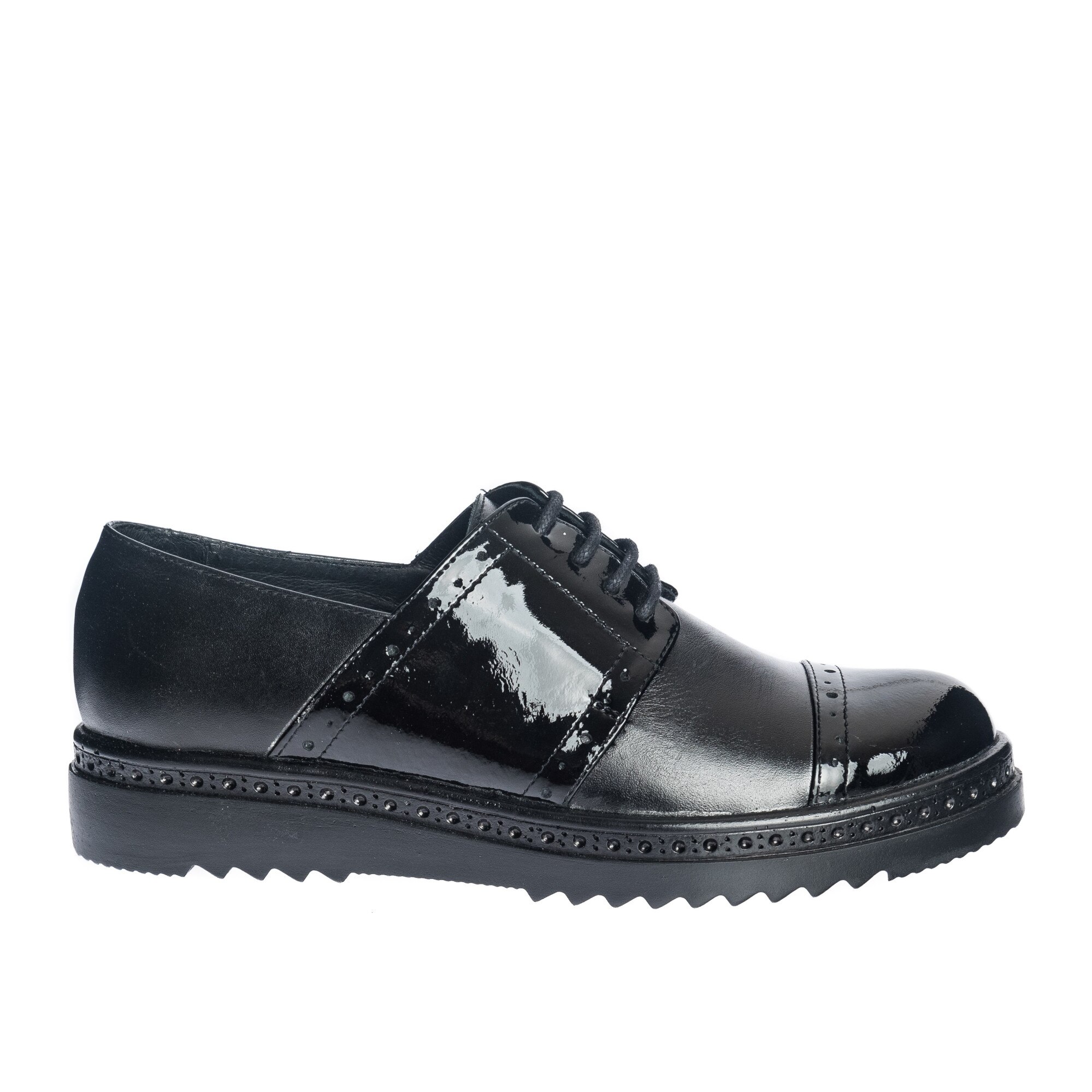 Pantofi dama din piele naturala - Negru Box + Lac - G26 NBL