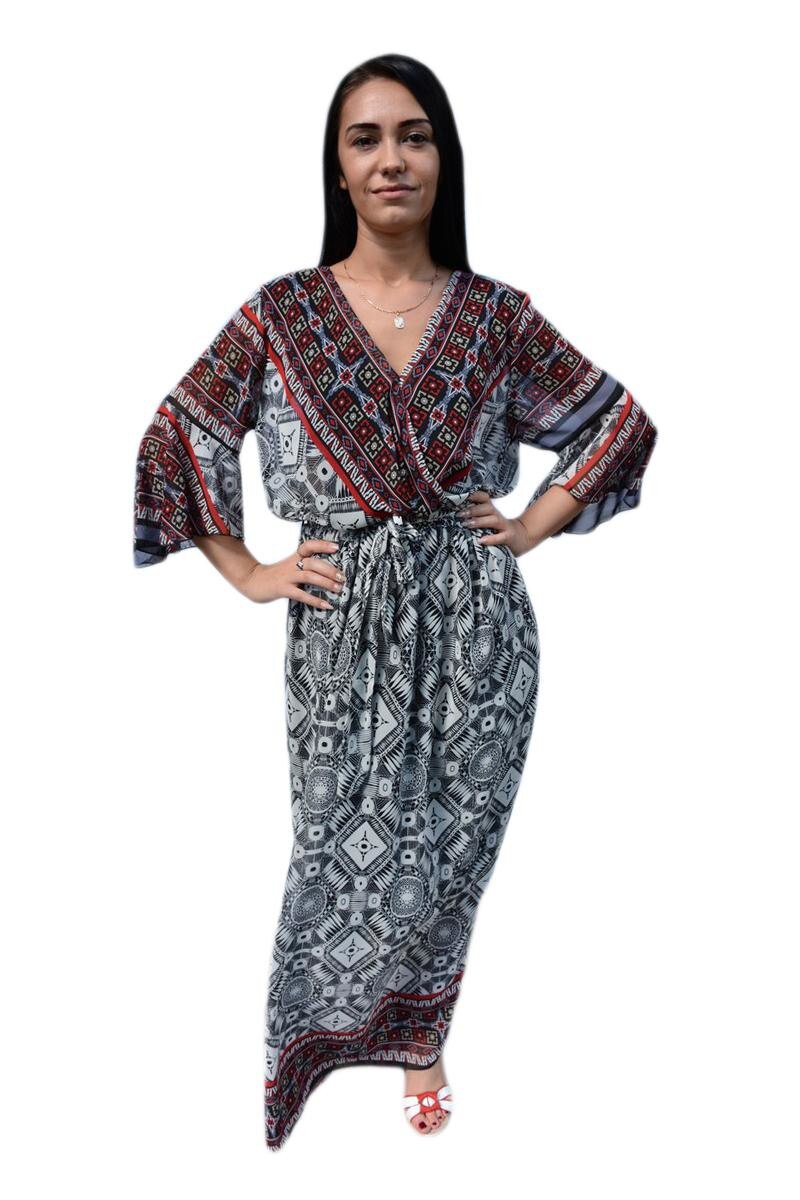 Rochie lunga de vara ,gri cu decolteu in V , D&J Exclusive, Gri