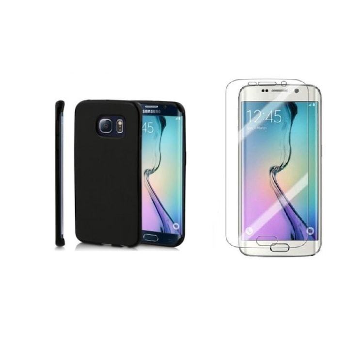 Комплект протектори за Samsung Galaxy S6 Edge, MyStyle Perfect Fit, черен, с безплатно защитно фолио