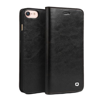 Husa iPhone SE 2 (2020), iPhone 8, iPhone 7, Qialino Classic Wallet, din piele fina tip carte, cu buzunare carduri si bani, culoare Negru Husa iPhone SE 2 (2020), iPhone 8, iPhone 7, Qialino Classic Wallet, din piele fina tip carte, cu buzunare carduri si bani, culoare Negru