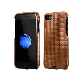 Husa iPhone 7, iCarer Woven, din piele naturala cu adaptor QI incarcare wireless, tip back cover, culoare Maro Husa iPhone 7, iCarer Woven, din piele naturala cu adaptor QI incarcare wireless, tip back cover, culoare Maro