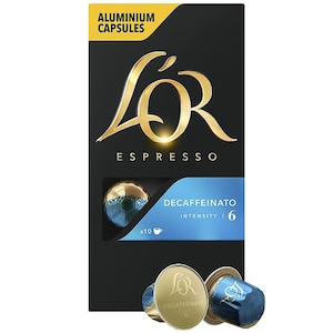 Capsule cafea decofeinizata, L'OR Espresso decaffeinato, intensitate 6, 10 bauturi x 40 ml, compatibile cu sistemul Nespresso®*, 10 capsule aluminiu